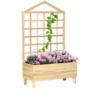 Outsunny Wooden Planters with Trellis for Vine Climbing, Raised Beds for Garden Patio, Outdoor Planter Box for Vegetables, Flowers, Herbs, Distressed Natural Tone