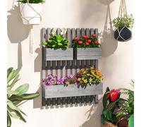 Outsunny Wooden Garden Planters with Trellis Wall-mounted Raised Garden Bed - Grey - Fir Wood - 60cm x 16cm x 80cm