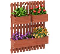 Outsunny Wall-mounted Wooden Garden Planters with Trellis, Drainage Holes and 3 Movable Planter Boxes, Wall Raised Garden Bed for Patio, Brown