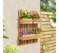 Outsunny Wooden Garden Planters with Trellis Wall-mounted Raised Garden Bed - Carbonised finish - Fir Wood - 60cm x 16cm x 80cm