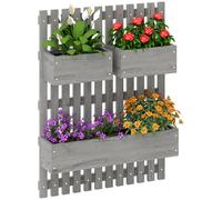 Outsunny Wooden Garden Planters With Trellis Wall-mounted Raised Garden Bed - Grey | TJ Hughes