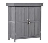 Outsunny Wooden Garden Shed Double Door Hinged Roof Tool Storage House Grey