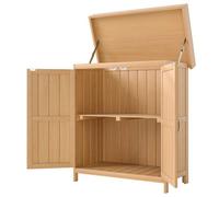 Outsunny Wooden Garden Shed Double Door Tool Storage House, 74X43X88Cm, Natural