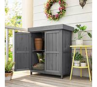 Outsunny Wooden Garden Shed Double Door Tool Storage House, 74x43x88cm, Grey