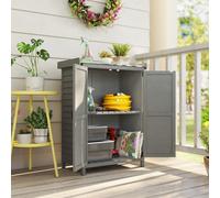 Outsunny Wooden Garden Shed, Garden Tool Storage Shed with Shelf and Side Hooks, Outdoor Storage Cabinet with Double Doors, 71.5 x 39 x 95 cm, Grey