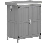 Outsunny Wooden Garden Shed, Garden Tool Storage Shed with Hinged Roof and Shelf, Outdoor Storage Cabinet with Double Doors, Grey