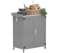 Outsunny Wooden Garden Double-Door Storage Shed Cabinet with Hinged Roof and Shelf - Grey, Grey