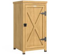 Outsunny Wooden Garden Shed, Garden Tool Storage Shed with Metal Top and Shelf, Light Brown