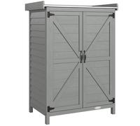Outsunny Wooden Garden Shed, Garden Tool Storage Shed with Shelf and Side Hooks, 71.5 x 39 x 95 cm, Grey
