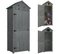 Outsunny Wooden Garden Shed Lockable Double Doors Shelves Roof Hatch Grey | Utility Outdoor Small Shed