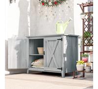 Outsunny Wooden Garden Shed Tool Cabinet 110 X 60 X 88.5 Cm, Light Grey Light Grey