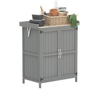 Outsunny Wooden Garden Storage Unit w/Hinged Lid and Shelf - Grey