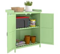 Outsunny Wooden Garden Storage Shed W/hinged Roof And Shelf, Light Green