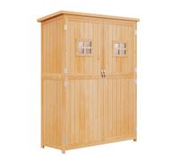 Outsunny Wooden Garden Shed Tool Storage Cabinet Double Door Shelf Natural Wood