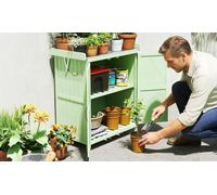 Outsunny Wooden Garden Storage Cabinet and Potting Bench: Wooden Potting Table with Storage