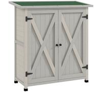 Outsunny Wooden Garden Storage Shed, Tool Cabinet Organiser with Shelves and Double Door, 110 x 55 x117cm, Light Grey Light Grey