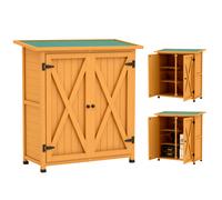 Outsunny Wooden Garden Storage Shed, Tool Cabinet Organiser with Shelves and Double Door, 110 x 55 x117cm, Yellow Yellow
