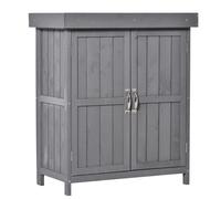 Outsunny Wooden Garden Storage Shed Tool Cabinet Organiser with Shelves, Two Doors,74 x 43 x 88cm, Grey