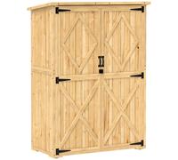 Outsunny Wooden Garden Storage Shed, Tool Storage Cabinet with Asphalt Roof and 2 Shelves for Garden Tools, Equipment, Outdoor Tool Shed with Double Doors, Natural