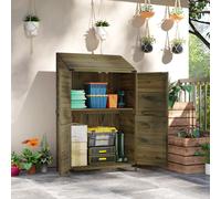 Outsunny Wooden Garden Storage Shed W/double Doors And Shelves, Olive Brown In Green Green