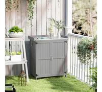 Outsunny Wooden Garden Storage Shed w/Hinged Roof and Shelf, Grey, Grey