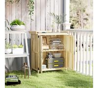 Outsunny Wooden Garden Storage Shed w/Hinged Roof and Shelf, Natural Wood, Yellow