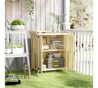 Outsunny Wooden Garden Storage Shed w/Hinged Roof and Shelf, Natural Wood