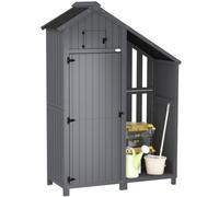 Outsunny Wooden Garden Storage Shed with 3 Shelves, Outdoor Garden Tool Storage Cabinet with Tilt Roof, Firewood Rack Log Carrier, 129 x 51.5 x 180cm, Grey Grey