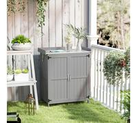 Outsunny Wooden Garden Storage Unit w/Hinged Lid and Shelf - Grey