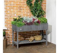 Outsunny Wooden Herb Planter Stand 8 Cubes Bottom Shelf Raised Bed Dark Grey, Grey