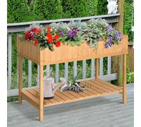 Outsunny Wooden Herb Planter Stand 8 Cubes Bottom Shelf Raised Bed Natural | TJ Hughes