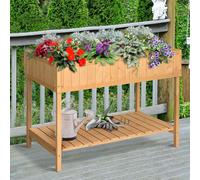 Outsunny Wooden Herb Planter Stand 8 Cubes Bottom Shelf Raised Bed Natural, Brown