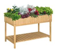 Outsunny Wooden Herb Planter Stand 8 Cubes Bottom Shelf Raised Bed Natural - Natural wood finish - Fir Wood - 110cm x 46cm x 76cm