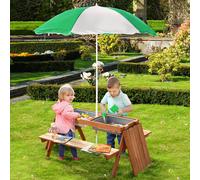 Outsunny Wooden Kids Picnic Table, Sand and Water Table with Benches, Brown - Brown - 92.5L x 85W x 48.5H cm