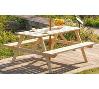 Outsunny 4 Seater Wooden Picnic Table Bench for Outdoor Garden or Patio w/ Parasol Cutout 150 cm