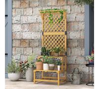 Outsunny Wooden Plant Stand With Trellis For Climbing Plants, Yellow