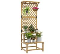 Outsunny Wooden Plant Stand With Trellis For Climbing Plants, Yellow, Yellow