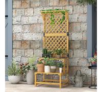 OUTSUNNY Wooden Plant Stand with Trellis for Climbing Plants, Yellow Outsunny Yellow