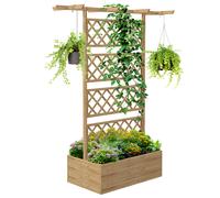 Outsunny Wooden Planter Box with Decorative Trellis, Raised Garden Bed for Climbing Plants, Natural Tone Aosom UK
