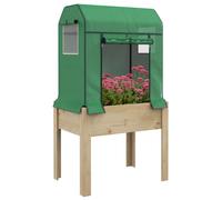 Outsunny Wooden Planter Box with PE Greenhouse Cover and Bed Liner, Raised Garden Bed for Vegetables, Flowers, Herbs Aosom UK