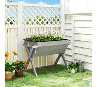 Outsunny Wooden Planter Raised Bed Stand Vegetable Flower Bed, Light Grey
