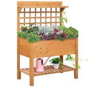 Outsunny Wooden Planter Raised Elevated Garden Bed w/ 2 Shelves - 105x40x135cm | TJ Hughes