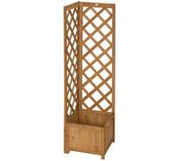 Outsunny Wooden Planter with Corner Trellis, Freestanding Raised Garden Bed with Drainage Bottom, Outdoor Planter Box, Brown