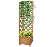 Outsunny Wooden Planter with Corner Trellis, Freestanding Raised Garden Bed with Drainage Bottom, Outdoor Planter Box for Vegetables, Herbs and Flowers, Brown