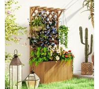 Outsunny Wooden Planter with Trellis and Drainage Holes, Natural, Yellow