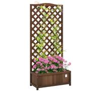 Outsunny Wooden Planter with Trellis, Freestanding Raised Bed for Garden with Lattice, Outdoor Planter Box for Climbing Plants, Vines, Flowers, 76 x 36 x 170 cm, Dark Brown