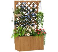 Outsunny Wooden Planter with Trellis, Freestanding Raised Garden Bed with Drainage Holes, Outdoor Planter Box with Liner for Vegetables, Herbs and Flowers, Natural
