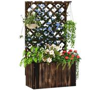 Outsunny Wooden Planter with Trellis and Drainage Holes, Natural - Carbonised finish - Fir Wood - 64W x 33D x 122H cm