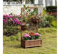 Outsunny Wooden Planter With Trellis, Raised Bed For Garden, Brown Brown