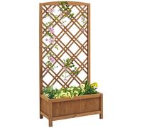 OUTSUNNY Wooden Planter with Trellis, Raised Bed for Garden, Brown Outsunny Brown
